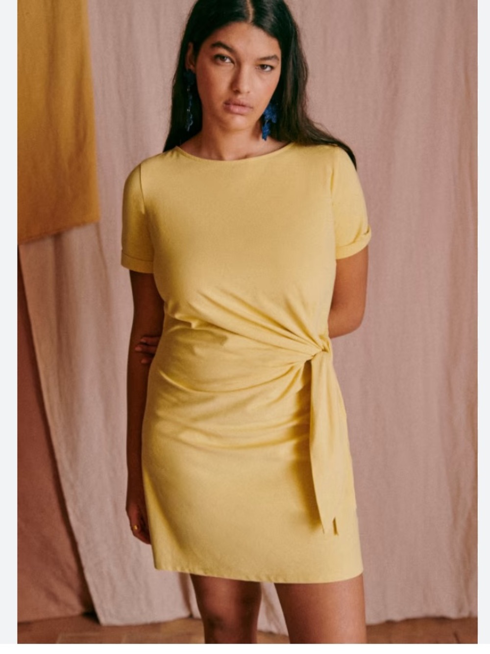 Sézane Pippa Short Tie-Waist Dress in Pastel Yellow - Picture 6 of 6